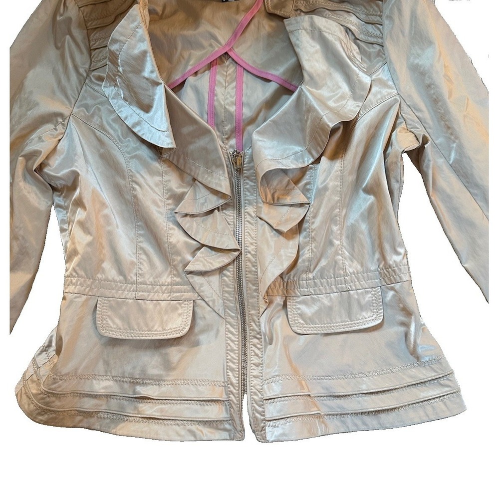 White House Black Market Military Jacket Womens 2 Beige Peplum - Picture 3 of 10
